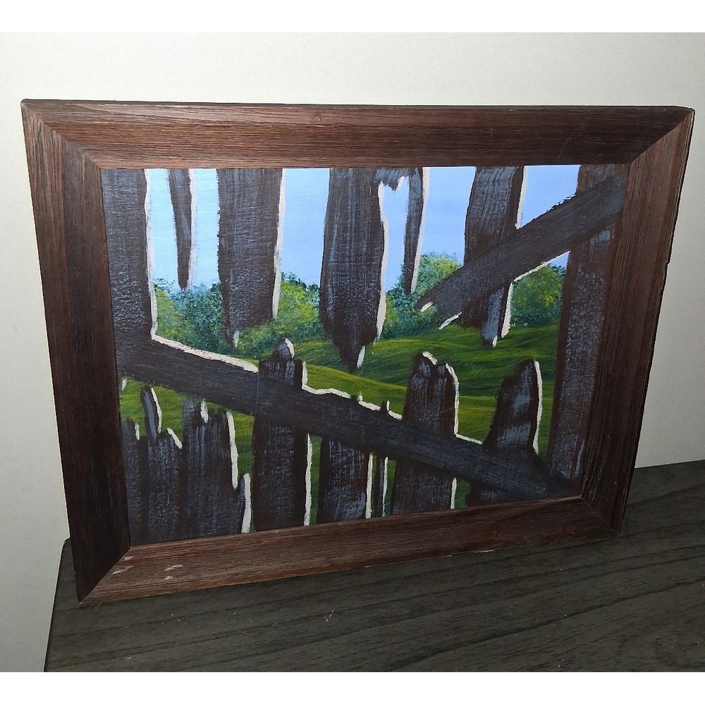 Hand Painted Rustic Farmhouse Fence Landscape Wall Art‎ Primitive Country Decor